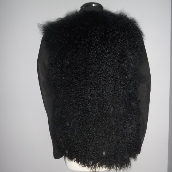 Helmut‎ Lang Mongolian Real Fur Combo Nubuck Leather Sleeve Black Jacket Coat - Picture 11 of 16